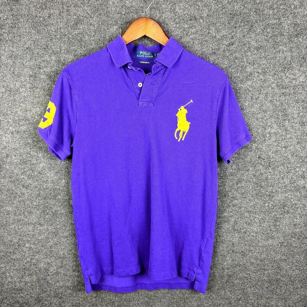 Polo Ralph Lauren Big Pony Custom Slim Fit Polo Shirt Purple Yellow Medium M